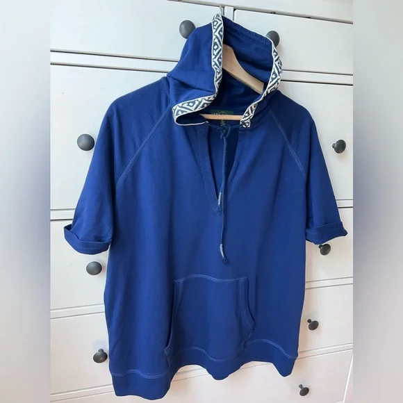 LRL Lauren Jeans‎ Women's Navy Blue Hoodie 100% cotton 1X size Lace V Neck top - Picture 16 of 17